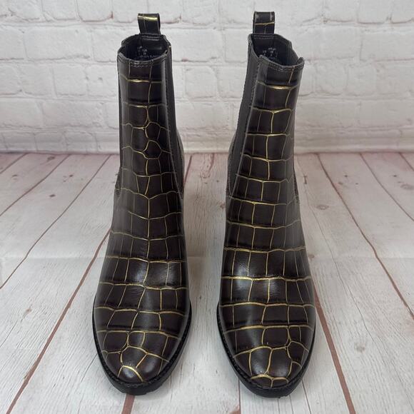 Lauren Ralph Lauren Mylah Leather Chelsea Brown Gold Boots Women’s Size 8 - Picture 6 of 11